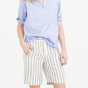 J Crew Women’s SZ 00 Pull On Blue Beige Striped Linen High Waist Shorts Pockets